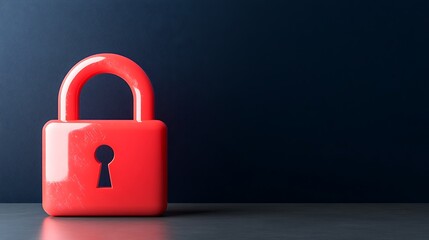 Fototapeta premium Bright Red Padlock on Dark Background Symbolizing Security, Protection, and Trust in a Digital World