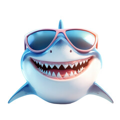 Happy Shark Wearing Sunglasses Summer Fun Ocean Animal, isolated on transparent background
