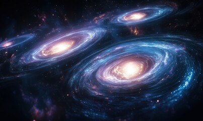 Obraz premium Stunning view of three spiral galaxies in deep space with vibrant cosmic colors