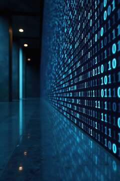 Abstract digital binary code pattern on a perspective wall,  design,  wall