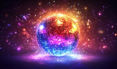 Fototapeta premium Colorful disco ball surrounded by sparkling lights and vibrant colors