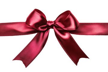 Satin red gift bow centered on ribbon strip as a png file with transparent background

