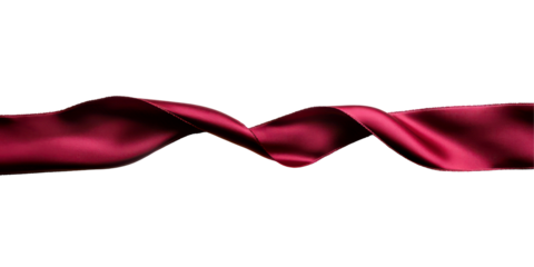 Deep Red Silk Ribbon Flowing Horizontally Across Isolate on Transparent Background, cutout, png