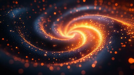 Obraz premium A vibrant swirl of glowing particles forming a cosmic spiral, combining deep blues and fiery oranges, ideal for sci-fi and digital art projects.