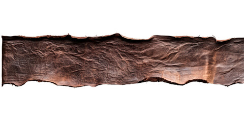 Dark Brown Leather Strip Horizontally Oriented Isolate on Transparent Background, cutout, png