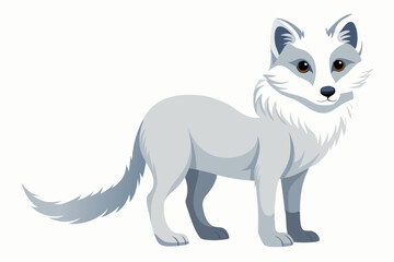 Fototapeta premium Arctic Fox in Winter: A regal Arctic fox, with its pristine white fur, stands poised against a subtle backdrop, its gaze a captivating blend of curiosity and resilience in the stark winter landscape.