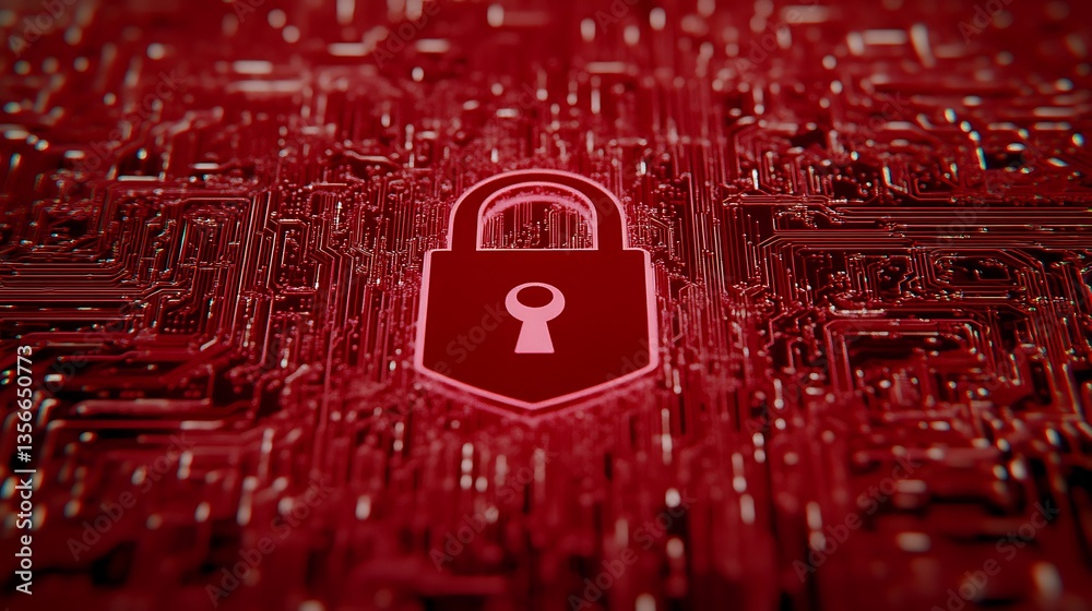 Poster digital security concept with padlock in circuit board background for cybersecurity and data protect