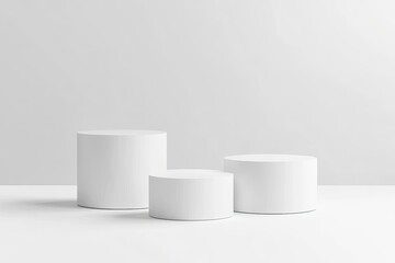 Three simple white cylinders on a plain background