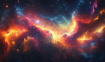 Naklejka premium Stunning cosmic nebula with vibrant colors and swirling gas clouds in deep space