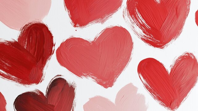 Seamless pattern of multiple red hearts on a white background. the hearts are arranged in a repeating pattern, with each heart having a different color - red, pink, and light pink.