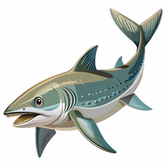 Obraz premium Great White Shark Illustration: A majestic great white shark with a menacing open jaw, sharp teeth, and powerful fins, depicted in a detailed and vibrant illustration against a white background.