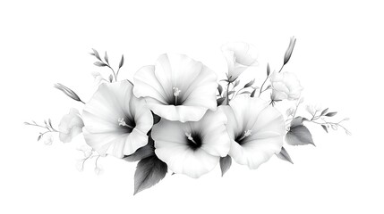 Minimalist white flower arrangement close-up digital art capturing nature's elegance