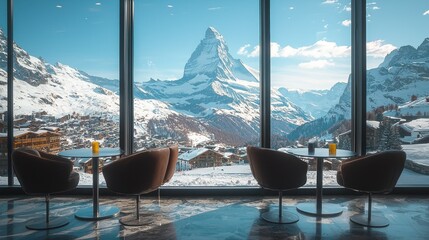 Alpine mountain view cafe with Matterhorn