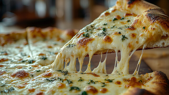 A Quattro Formaggi pizza, a melty blend of mozzarella, gorgonzola, parmesan, and fontina, golden crust