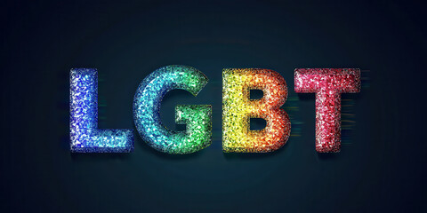 Simple LGBT text in clean, glowing gradient over dark background, emphasizing pride and visibility.