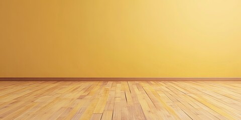 Empty Mustard Yellow Room with Wooden Floor
