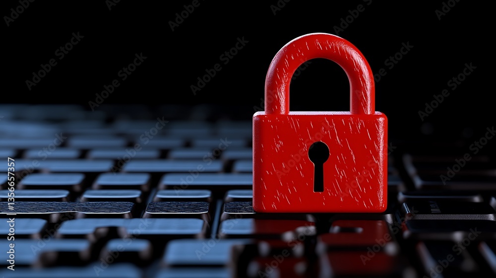 Poster lock symbolizing security and privacy on a computer keyboard against a dark background