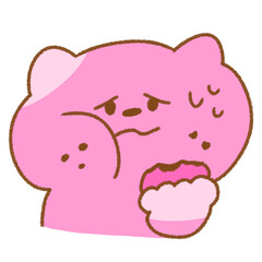 もぐもぐ食べる汗出るネコ (ピンク)