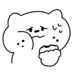 もぐもぐ食べる汗出るネコ (モノクロ)