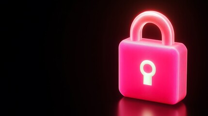 Neon Pink Padlock with Keyhole on Dark Background Representing Security and Protection Concepts