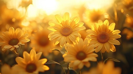 Sunlit sunflowers blooming in a summer field