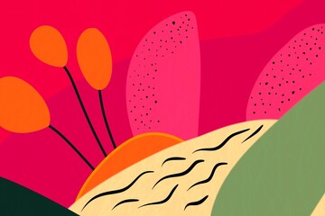 Abstract floral illustration with vibrant color blocks