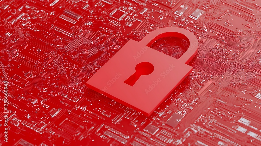Poster red digital background with lock symbol illustrating data security and privacy protection concepts o