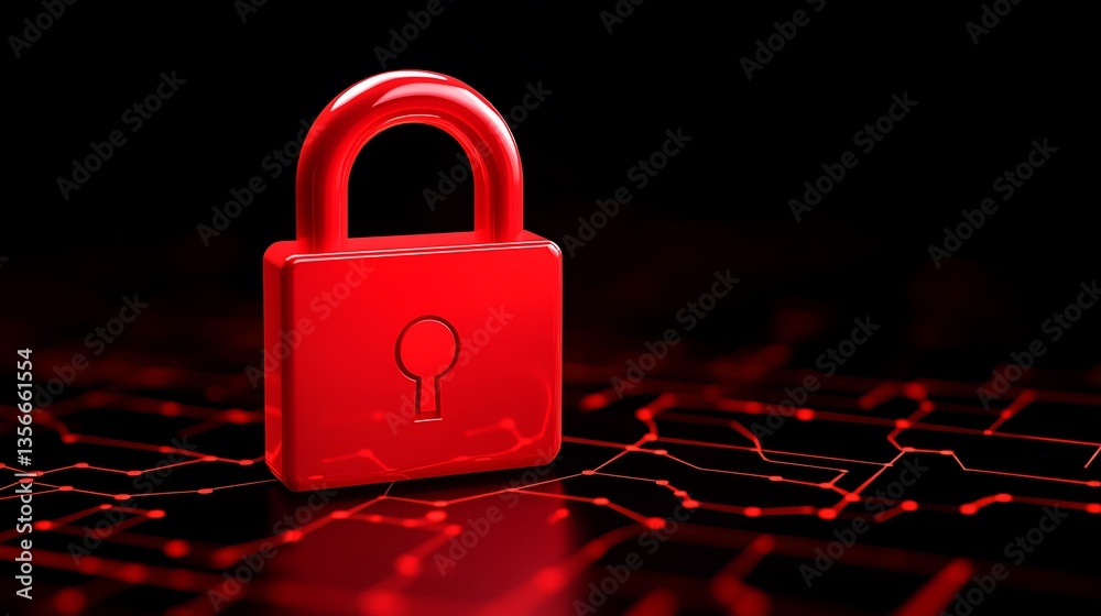 Poster red digital padlock on circuit background representing cyber security and data protection concepts