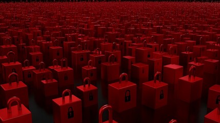 Fototapeta premium Red Lock Boxes Filled with Security Represents Protection, Safety, Privacy, and Data Security Concept in Technology Realm