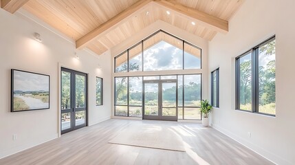 Fototapeta premium Modern Home Interior for Sunlit Room, Nature View.