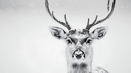 Snowy Deer Portrait in Winter
