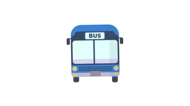 Bus running on road front view 3d animation. Moving bus for school and public bus 