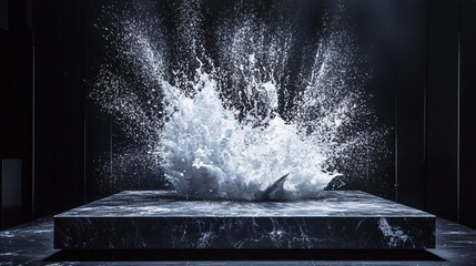 Water Bursting on a Marble Surface in a Dark Room Intense Energy Abstract Composition