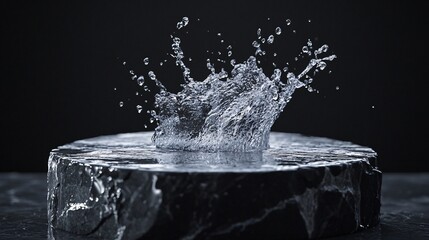 Water Crown Burst on Rough Stone Surface Captivating Liquid Splashes Artistic Macro View