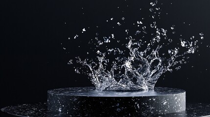 Water Splash on Marble Surface Dynamic Motion Liquid Art Black Background Aqueous Display Pure