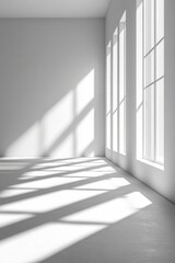 Obraz premium Bright Interior Space with Sunlight Streaming Through Windows Creates a Minimalist and Serene Atmosphere for Creative Projects
