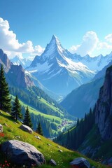 Obraz premium Panoramic view, snow-capped mountains, vast expanse, snowy mountains, calm, snow