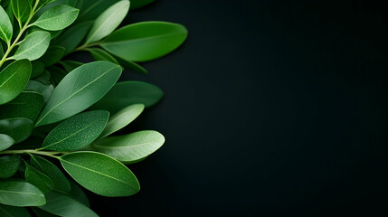 Fototapeta premium Green Leaves on Dark Background
