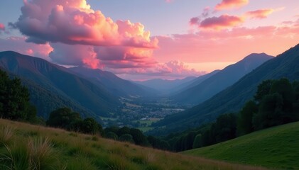 Fototapeta premium Rose-tinged clouds illuminate Keswick at daybreak, a picturesque scene , morning light, stunning
