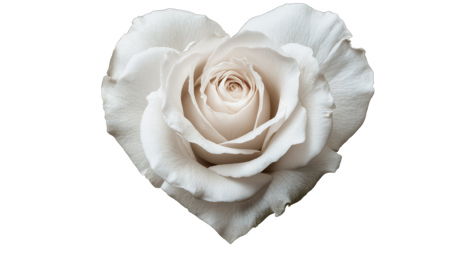 Delicate rose blooms, shaped like heart, evoking feelings of love and purity