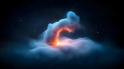 Cosmic Cloud Formation Glowing Orange and Blue in Dark Night Sky