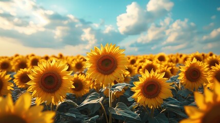 Obraz premium Sunlit Sunflower Field at Sunset (3)