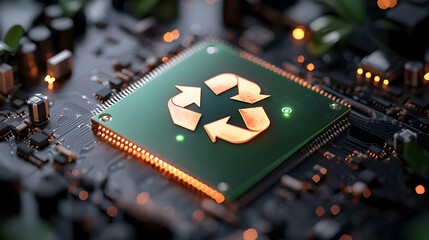 Green Recycling Symbol on a Circuit Board