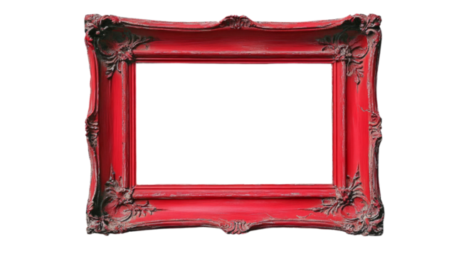 Ornate red frame with vintage flair feels nostalgic and elegant