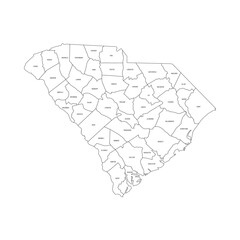 South Carolina, SC - detailed political map of US state. Administrative map divided into counties. Thin black outline map with county name labels. Vector illustration
