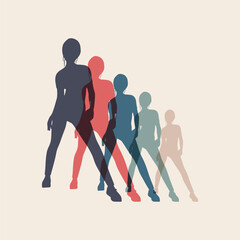 Women silhouettes. Diverse crowd. Community, society, different personalities and cultures make population. Multicultural, international rights concept. Right to be different.