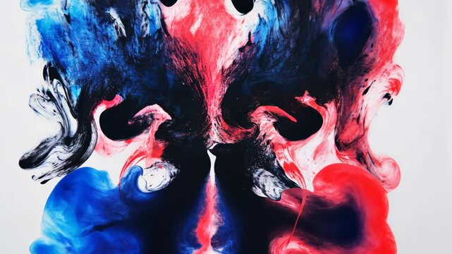 Abstract acrylic texture, using Rorschach inkblot method, on white paper