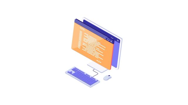 Programming code on computer screen, representing software development. Perfect for coding icon, IT solutions, digital technology, web applications 3d animation 
