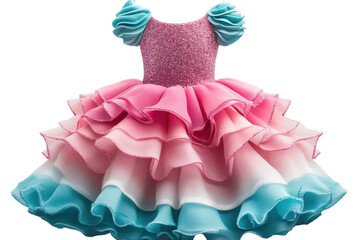 A Magical Pastel Ombre Dress For A Little Princess, Perfect For A Fairytale Birthday, With Delicate Ruffled Layers And Sparkly Bodice Isolated on Transparent Background © Jawad