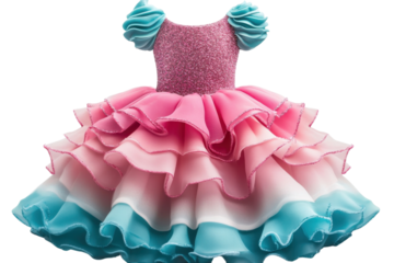 A Magical Pastel Ombre Dress For A Little Princess, Perfect For A Fairytale Birthday, With Delicate Ruffled Layers And Sparkly Bodice Isolated on Transparent Background